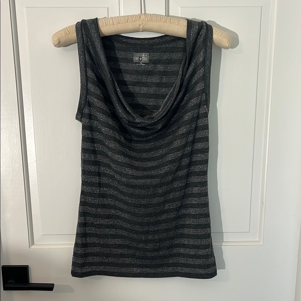 Converse Black and Silver Striped Cowl Neck Tank